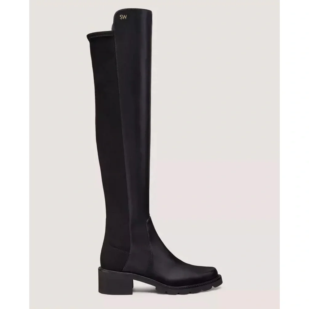 New Stuart Weitzman Alina Over The Knee Boot Black Leather Sz 5